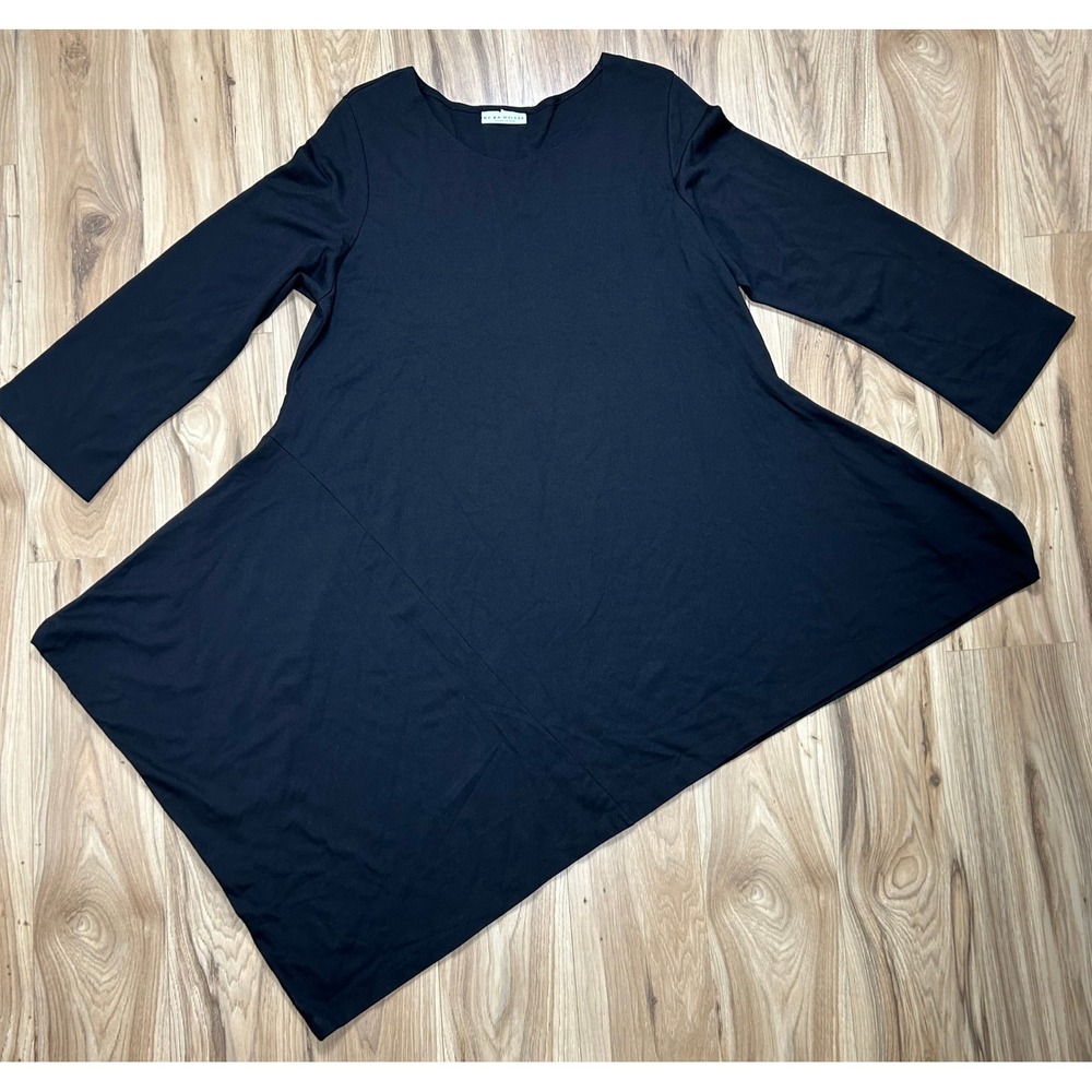 Bryn Walker Tunic Dress XL Black Modal Blend Asymmetrical Hem‎ L/S Lagenlook USA
